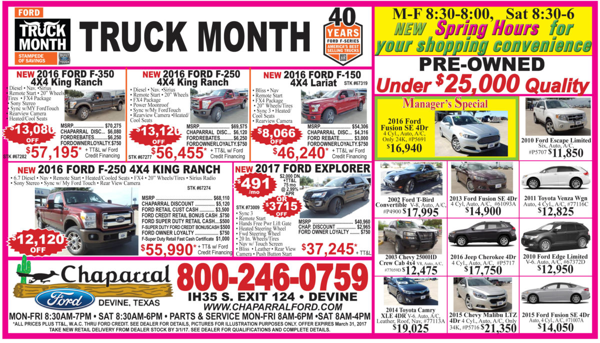 Chaparral Ford deals for the week of 3-29-17