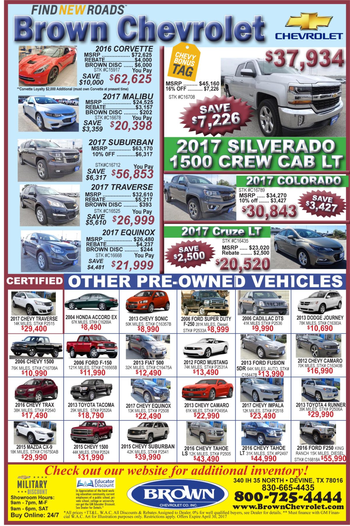 Brown Chevrolet deals for the week of 4-26-17