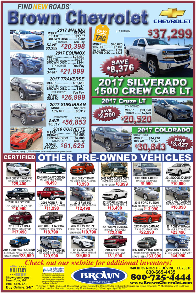 Brown Chevrolet deals for the week of April 19, 2017