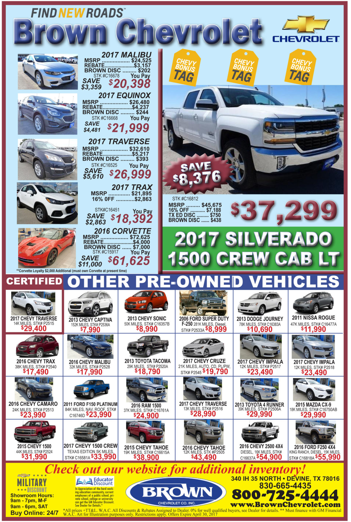 Brown Chevrolet deals for the week of 4-26-17