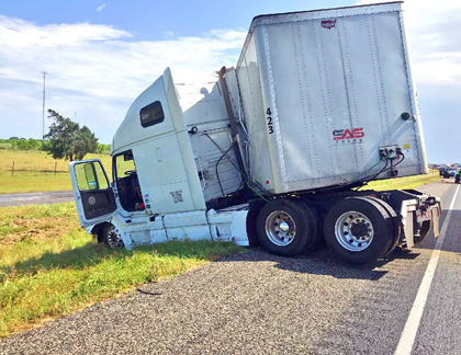 Gust of wind tosses big rig around