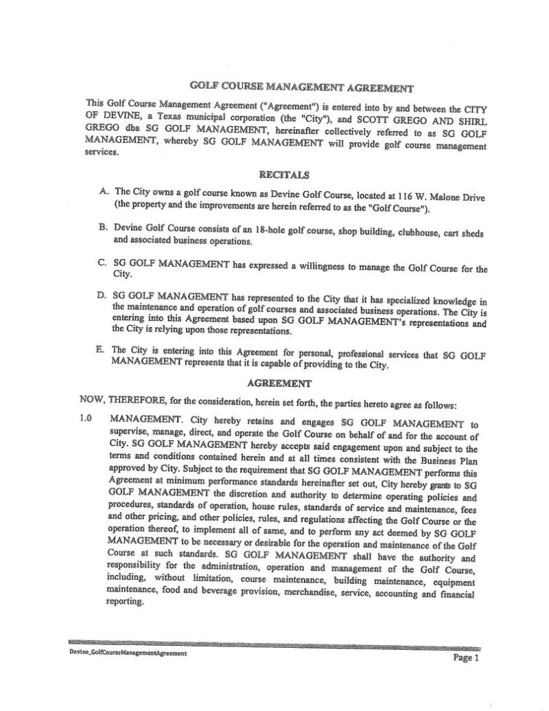 Devine Golf Course contract The Devine News
