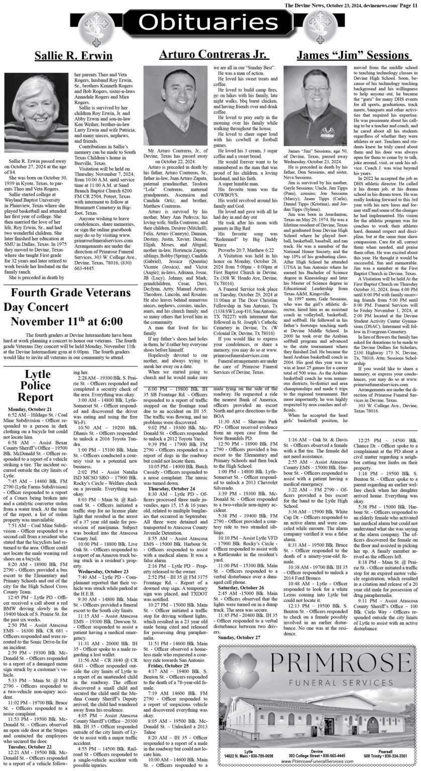 This week's Obituaries 10-30-24 - The Devine News