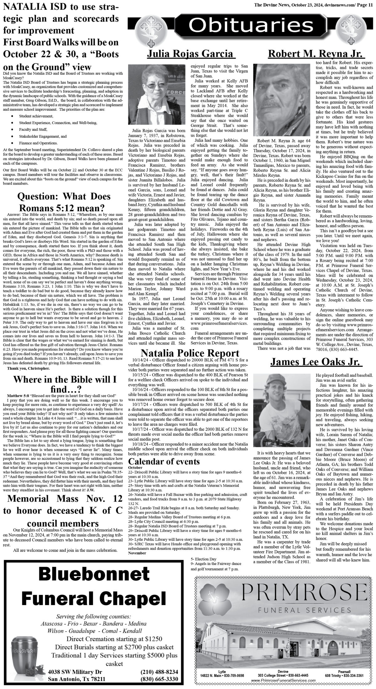 Recent obituaries, a news source.