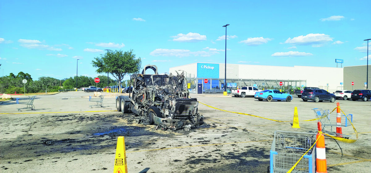 Truck bursts into flames in Walmart parking lot